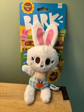 BARK White & Pink Bunny Squeaky Plush DOG Toy
